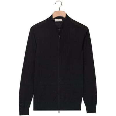 Thomas Maine Vest Cardigan Full Zip Single Knit Subtle Melange Color Merino Wool Zwart / male