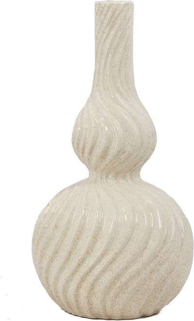 HomeBound by KY | Aardewerk vaas curly beige | 21x21x46cm | bloemenvaas keramiek krullen off-white