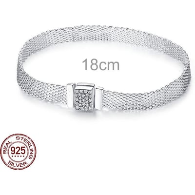 Dames 925 Sterling Zilver Mesh Veiligheidsketting Clip Bij Vlinder Ronde Bedel Kralen passen Originele Mesh Armband DIY Sieraden white