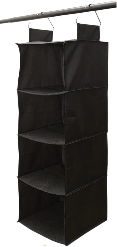 Kledingkast organizer - 5-vaks - zwart - polyester - 30 x 80 cm - opvouwbaar - organiseren