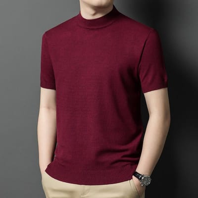 Lente Nieuwe Stijl Wollen Trui voor Mannen van Middelbare Leeftijd Dunne Ronde Hals Casual Trui met Korte Mouwen Herenkleding 4XL