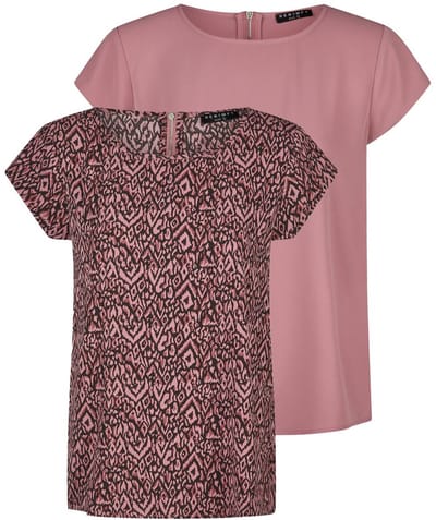 DENIMFY Dames T-Shirt DFAda 2 Pack bequem Roze Ronde Hals Volwassenen Blousetop van Stretchmateriaal