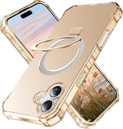 Coverup Hoesje - Geschikt voor iPhone 16 Hoesje - Coverup ShockProof TPU Back Cover met MagSafe Compatible Ring Kickstand - Goud