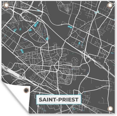 Tuin poster Saint-Priest - Frankrijk - Plattegrond - Kaart - Stadskaart - 200x200 cm - Tuindoek