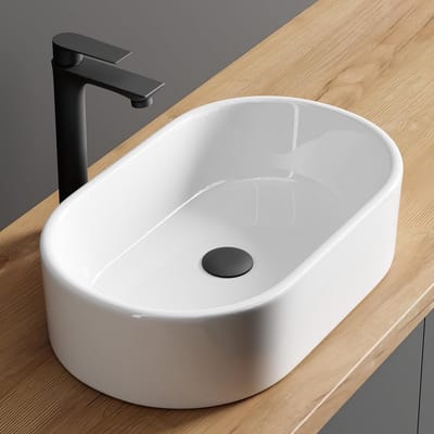 Planetmöbel Aquil Elegant Oval Washbasin for Bathroom and Guest Toilet, Hand Wash Basin, Without Tap Hole and Overflow, White, 55 x 34 x 14 cm