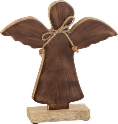 J-Line decoratie Engel Op Voet Vernist - hout - bruin - medium