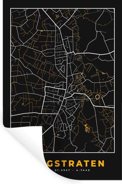Muurstickers - Sticker Folie - Goud - Kaart - Hoogstraten - Plattegrond - Stadskaart - 20x30 cm - Plakfolie - Muurstickers Kinderkamer - Zelfklevend Behang - Zelfklevend behangpapier - Stickerfolie
