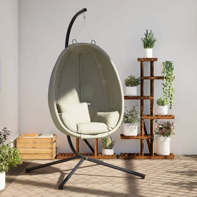 vidaXL - Hangstoel - met - standaard - stof - en - staal - beige