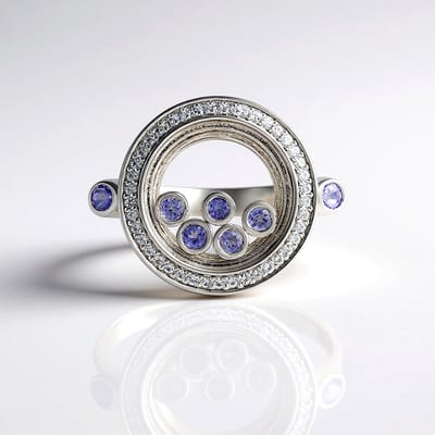 Cavill - Zilveren Ring 925 Sterling - Tanzaniet Rond 0,27 ct en Witte Topaas 0,18 ct - Exclusieve Ronde Slijpvorm Ring - Elegant Design