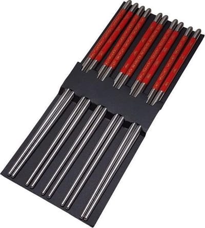 DongDong - Eetstokjes Koreaanse stijl - 5 paar - Karakter motief - 22,5 cm - Zilverkleurig rood