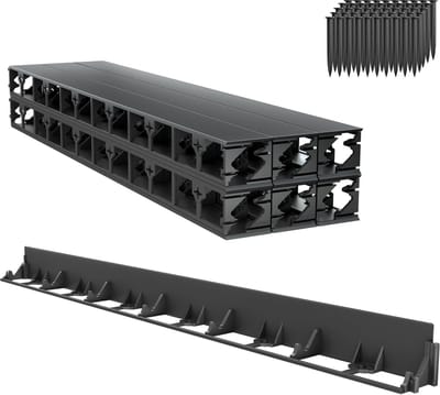 Flexibele kunststof gazonrand 12M, bestratingsrand, perkrand, maairand, kantsteen met 100 grondankers, zeer eenvoudig te verwerken gazonrandstenen (78mm, zwart)