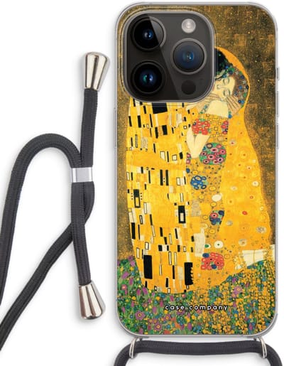 Case Company® - Hoesje met koord geschikt voor iPhone 14 Pro hoesje met Koord - Der Kuss - Telefoonhoesje met Zwart Koord - Bescherming aan alle Kanten en Over de Schermrand