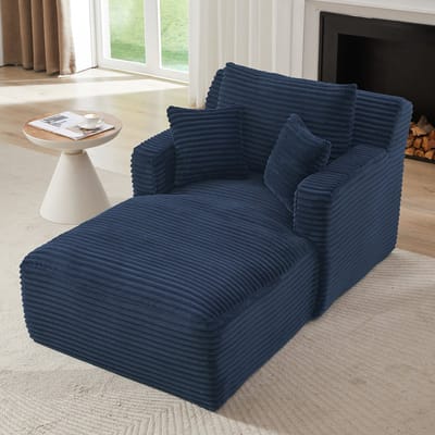 Sweiko Chaise longue - Fauteuil - Corduroy - Eenpersoonsbank - Met kussen - Geen montage nodig - Blauw