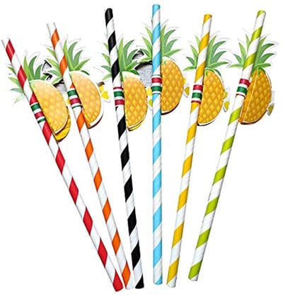 Rietjes, 3D-papieren rietjes, 50 stuks, ananas-rietjes voor tropische dranken, strand, verjaardag, bruiloft, Hawaii-feestdecoratie
