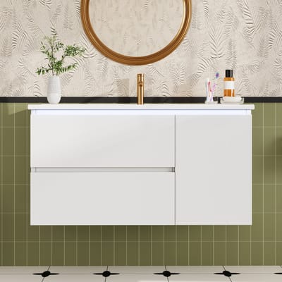 Wishdor - Wandhangende Wastafelonderkast - LED-Radarsensor - Modern - Badkamer - MDF En Keramiek - Wit - 91,5 X 46,5 X 50,5 Cm