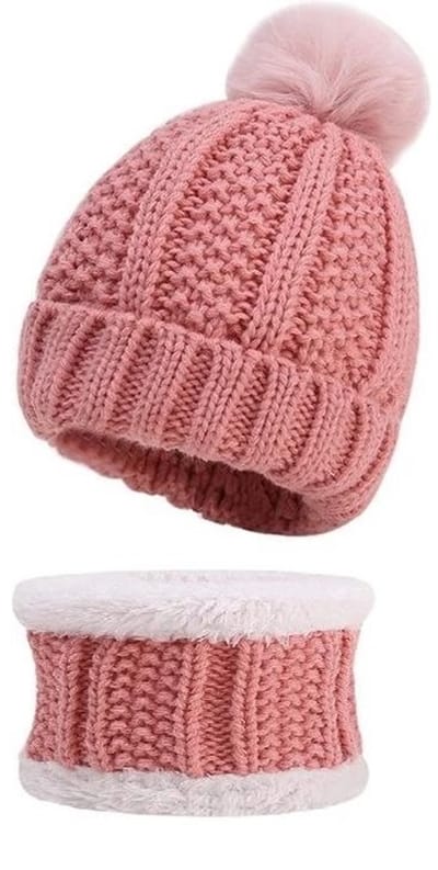 Set Muts & Colsjaal Fleece Baby (3-12 maanden) – Roze – Beanie met Pompom – Warme Winterset voor Meisjes & Jongens