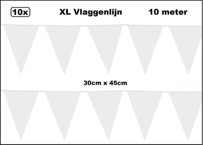 100 meter XL Vlaggenlijn wit 30cm x 45cm - 10x vlaggenlijn wit 10 meter - Giga vlaglijn themafeest party festival