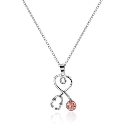 Colliers Pendentifs Stéthoscope Créatifs Pour Femmes Couleur Argent Cristal de Zircon Esthétique Chaîne Ras du Cou Bijoux Accessoires Kbn041 white