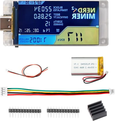 Krachtige Bitcoin Miner 307KH/S voor Solo Lottery met Batterijmodule en 1.9 inch TFT Display, ESP32-R8 met WiFi/BLE 5.0, verhoog je winstkansen