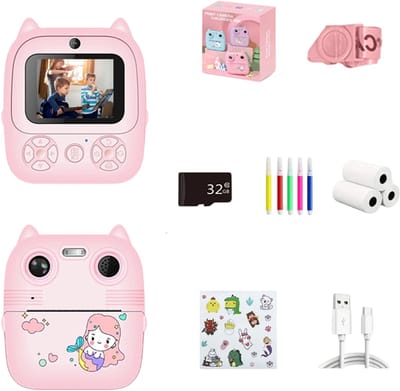Camera-fotocamera-fototoestel-Instant Print Camera voor Kinderen - 48MP HD Digitale Fotocamera - 2.4 Inch IPS Scherm - Directe Thermische Printer - Incl. 32GB Kaart en 3 Rollen Printpapier - 1500mAh Accu - Creatief Verjaardagscadeau - Roze