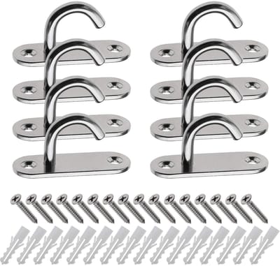 Dailygoods- Plafondhaken Heavy Duty - 304 Roestvrij Staal - Ovale Basis - Zelfklevend - Inclusief Schroeven/Rubberen Stekkers - Draagvermogen 6 mm - Ophanghaak