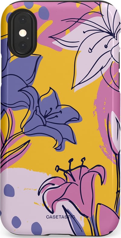 Casetastic Hoesje Geschikt voor Apple iPhone X/Xs - Stijlvolle Beschermende Duo-layer Case - Paarse Lelie Kunst