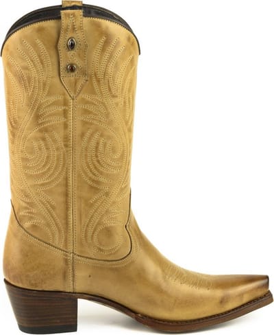 Mayura Boots Virgi 2536 Zandkleur/Vanille Geel Dames Western Laarzen Sierstiksel Spitse Snip Toe Neus Rechte Schacht Hoge Hak Glad Leer Maat EU 37