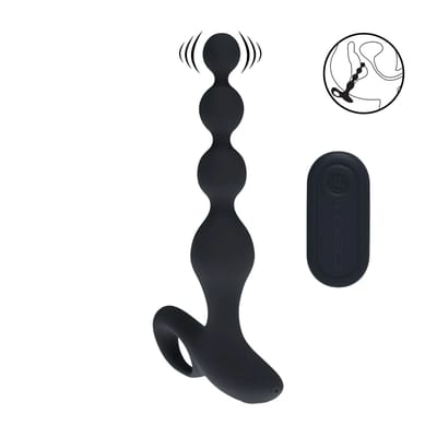 Afstandsbediening Parels Vibrerende Siliconen Anale Plug - Zwart