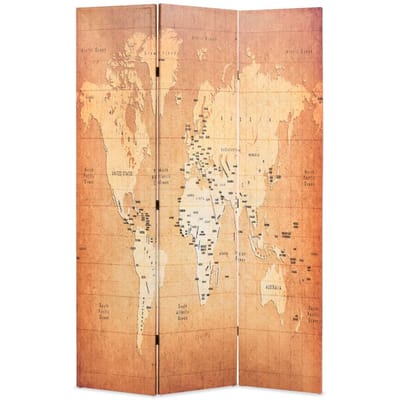 vidaXL - Kamerscherm - inklapbaar - wereldkaart - 120x170 - cm - geel