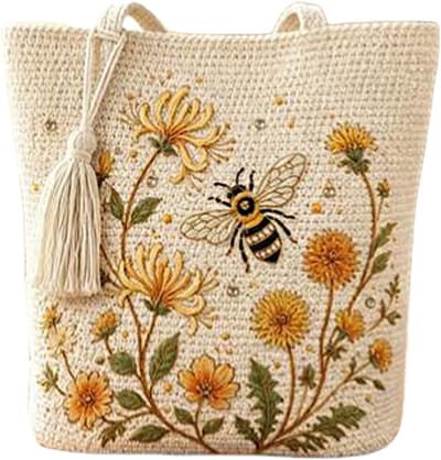 Gehaakte Draagtas - Bloementas Shopper - Zomerse Uitjes - Handgemaakt Patroon - 25 x 20 x 10 cm - Multicolor