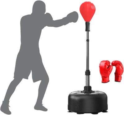 Bokszak Met Standaard - Boksbal Vrijstaand - Thuis Trainen - Verstelbare Hoogte - 120-160 cm - Rood