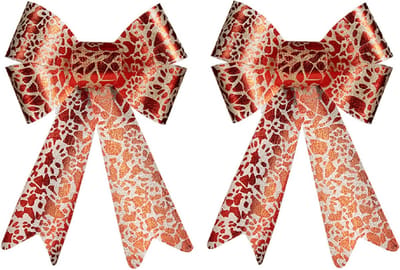 2x stuks kerstboomversieringen ornament strikjes/strikken rood/creme print 15 x 25 cm