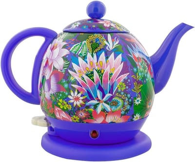 Waterkoker - Thee Waterkoker - Snel Water Koken - Bloemen Decoratie - 1 Liter - Blauw