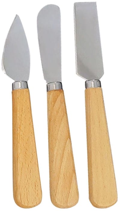 Dailygoods- Kaasmessen Set - Roestvrij Stalen Kaasmessen - Houten Boterapplicator - Multifunctioneel Gereedschap - 3 Stuks - 17,5 cm en 16,5 cm - Kaasmes