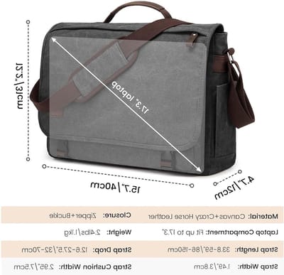Grote Schoudertas voor Mannen - 17.3 Inch Canvas Laptoptas, Briefcase en Werktas met Bagagecompartiment