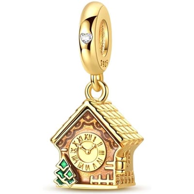 Echte Koperen Bedeltjes Openbare Gouden Koekoeksklok Hangers Past op Echte Armbanden Kettingen Doe-het-zelf Accessoires beige