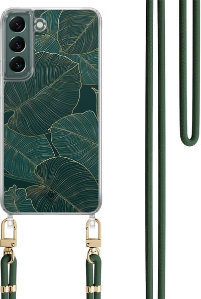 Casimoda® hoesje met groen koord - Geschikt voor Samsung S22 Plus - Monstera Leaves - Afneembaar koord - TPU/polycarbonaat - Groen