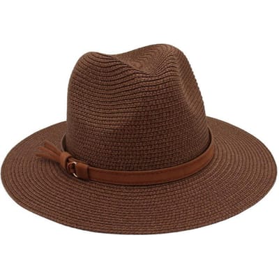 Chapeau haut-de-forme ceinture jaune accessoires jazz Panama chapeau de paille chapeau Fedora Panama marron