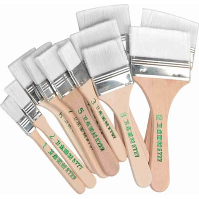 12 stuks Set Platte Nylon Haar Houten Penhouder Olieverf Penseel Barbecue Penseel Verfkwasten Kunstbenodigdheden wit