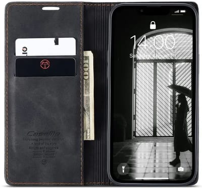 CaseMe 013 Hoesje Geschikt voor Apple iPhone 17e / 16e - Book Case met Standaard - Portemonnee Beschermhoes - Pasjeshouder voor Twee Pasjes - Zwart