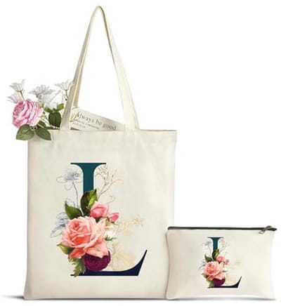 Persoonlijke canvas tas met initiaal en bloemen - Gepersonaliseerd dames cadeau voor bruiloften, verjaardagen en reizen