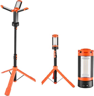 LED-Bouwlamp Met Statief, Werklamp, 13,2 Ah, Oplaadbare Lamp voor Camping, met 3 Verstelbare Lampkoppen, Afneembaar Statief, 2200 LM, Dimbaar van 3000 K tot 6500 K, Geschikt voor Bouwplaatsen