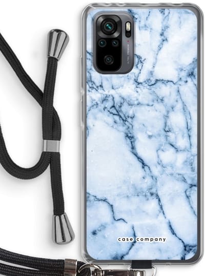 Case Company® - Hoesje met koord geschikt voor Xiaomi Redmi Note 10 Pro hoesje met Koord - Blauw marmer - Telefoonhoesje met Zwart Koord - Bescherming aan alle Kanten en Over de Schermrand