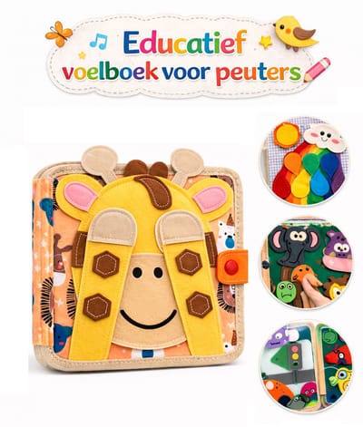 Montessori Vilt Busy Book Giraf – Educatief Voelboek voor Baby's en Peuters – Sensorisch Activiteitenboek – CE Gecertificeerd – 20x20x6 cm – Vanaf 1 Jaar