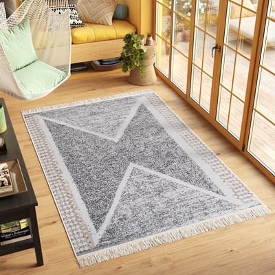 Tapiso Azteca Vloerkleed Grijs Katoenen Dubbelzijdig Tapijt Woonkamer Maat- 80x300