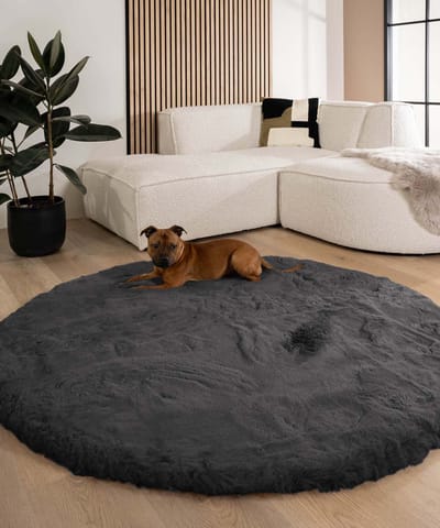 Fluffy vloerkleed rond - Comfy Deluxe donkergrijs 160
