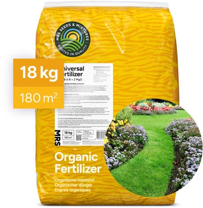 MRS Universal Organische Tuinmest - 18 kg voor 180 m² - Universele meststof voor gazon, sier- en moestuin - 120 dagen voeding - Verbetert de bodemstructuur en het bodemleven