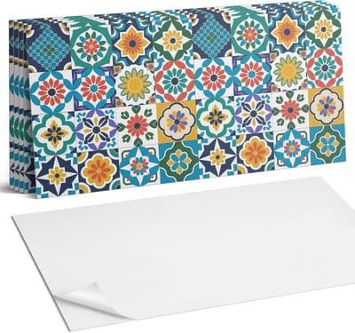 Coloray Plaktegels - Bloemen- en geometrische patronen Wandtegel Zelfklevend - 60 cm x 30 cm - Geel Plaktegels - 6 stuks - Rechthoek PVC Tegels - Plaktegels Keuken - Zelfklevende Vloertegels Badkamer - Vinyl Tegels - Zelfklevende Wandtegels