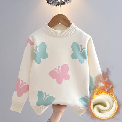 Pull pour Fille Épais Automne/Hiver Nouveau Mode Polyvalent Pull Tricoté pour Enfant Haut pour Fille Doux et Mignon 130 blanc