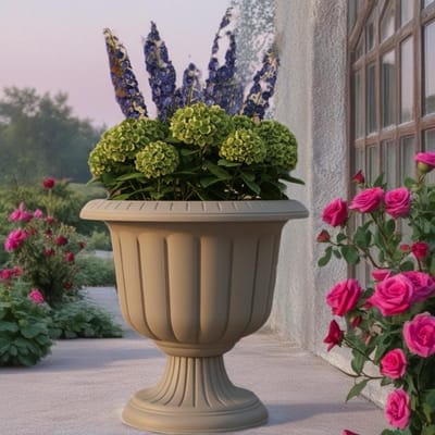 Sierlijke Nergiz Plantenbak - Ronde Bloempot op voet 60cm - 47L - Taupe Mokka - UV-bestendig - Kruidenbak